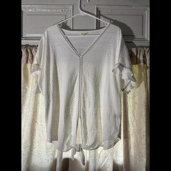 Max Studio Tops - Max Studio Textured Tie Front Embroidered Blouse Size 1X